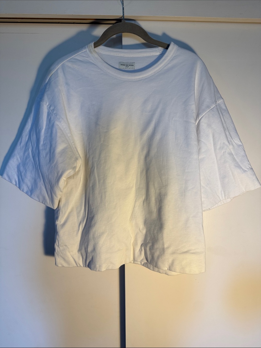 Dries Van Noten White Padded Cropped Short Sleeve Tee